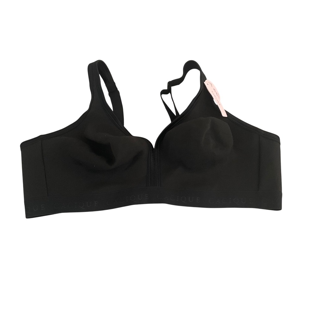 Cacique Wireless Cotton Bra Womens 44C Black Wide Band Comfort Stretch B4